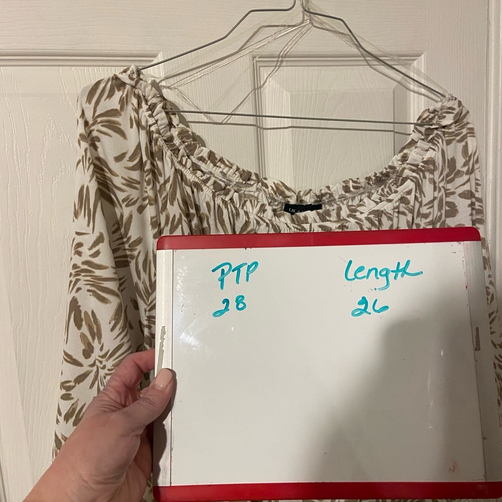 I.N. Studio Cream and Brown Leaf Print Blouse - Picture 6 of 6